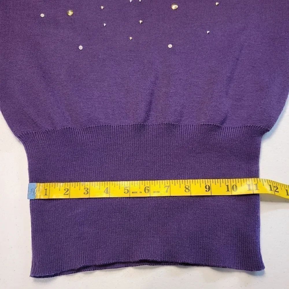 Kaelin 80s Purple Embellished Turtleneck Sweater Cinched Waist Vintage Women's - Picture 12 of 13
